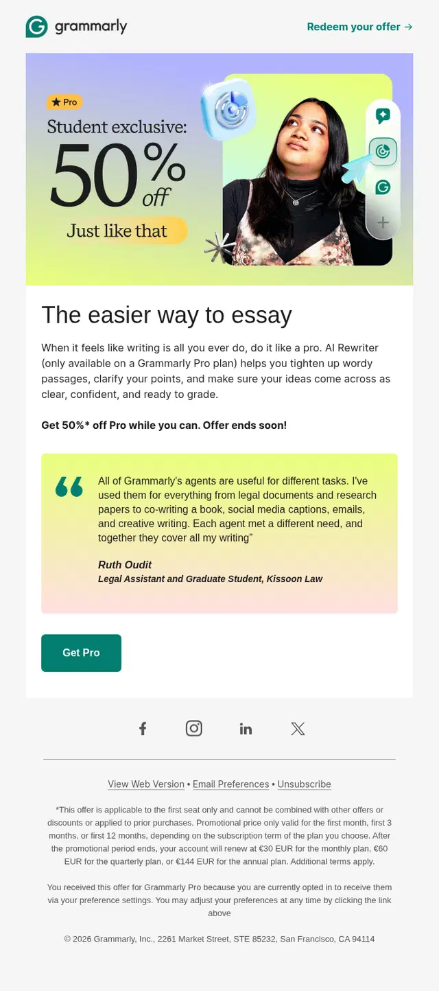 Grammarly email design, full length
